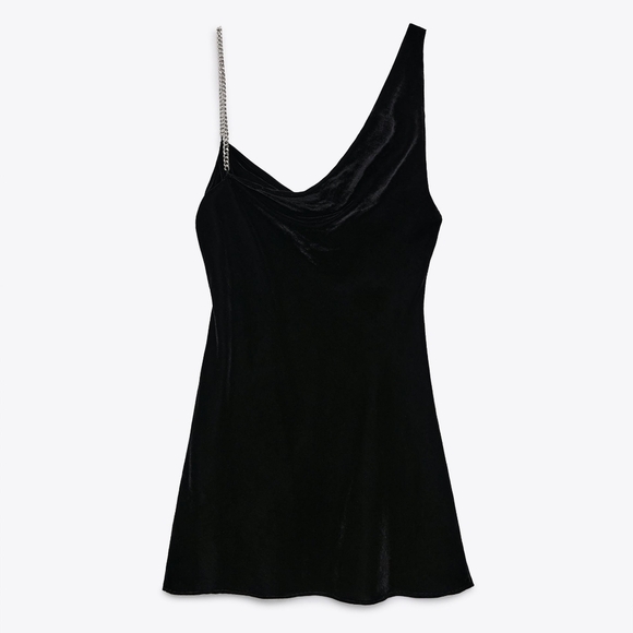 NEW Blogger's Favorite Zara Black Velvet Chain Dress Small - Picture 4 of 11